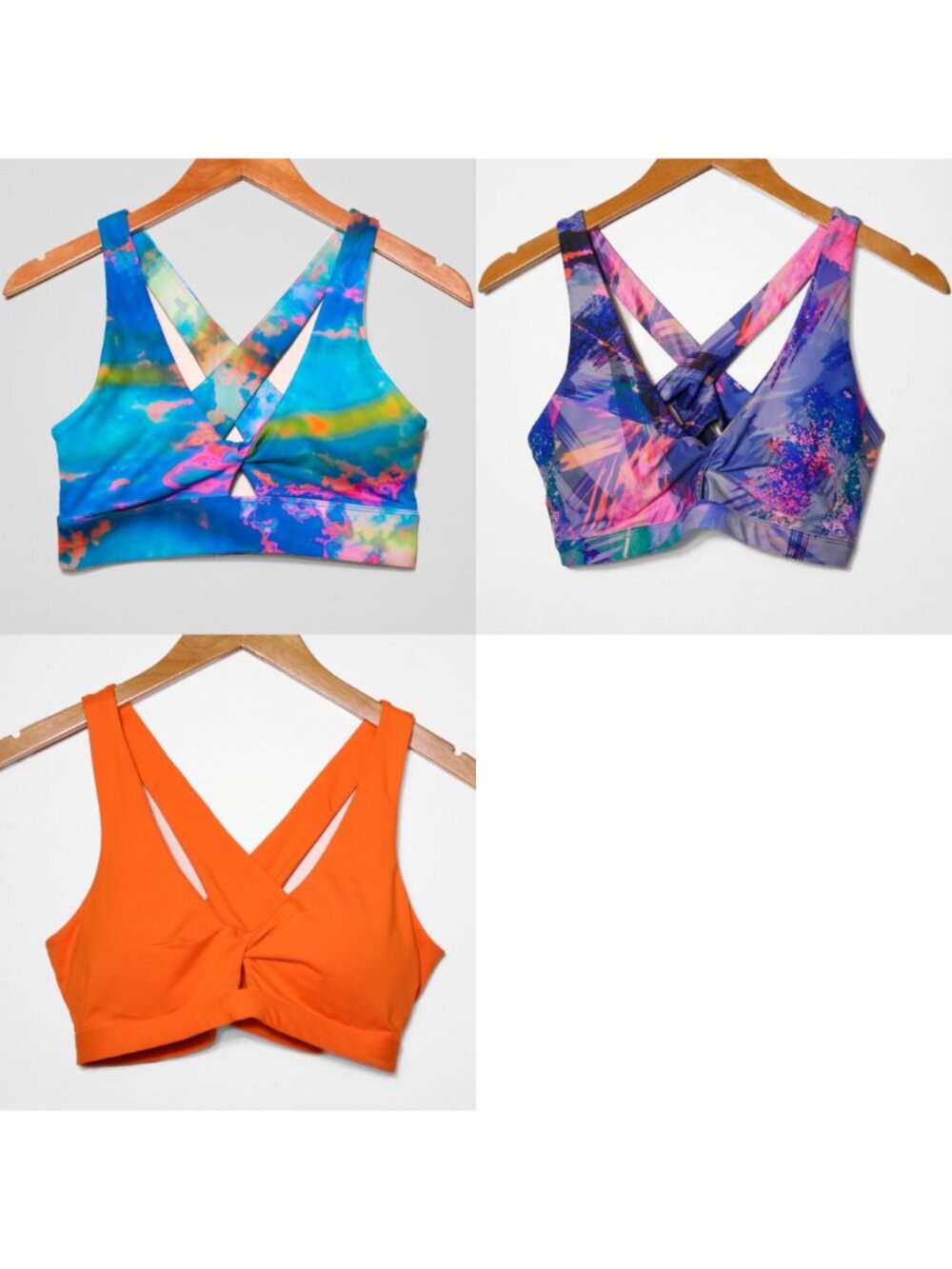 Lot of 3 Fabletics Sport Bras Colorful  Bright Neon Colors Abstract Print Size S